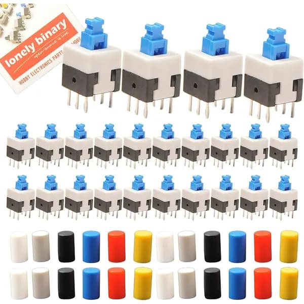 24-Pack DPDT Push Button Switches, 8x8mm
