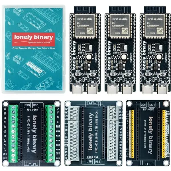 3-Pack ESP32-S3 N16R8 Dev Board + 3 Terminal Bases