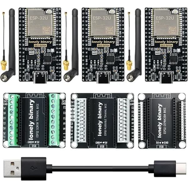 3-Pack ESP32 with IPEX Antenna + 3 Expansion Bases