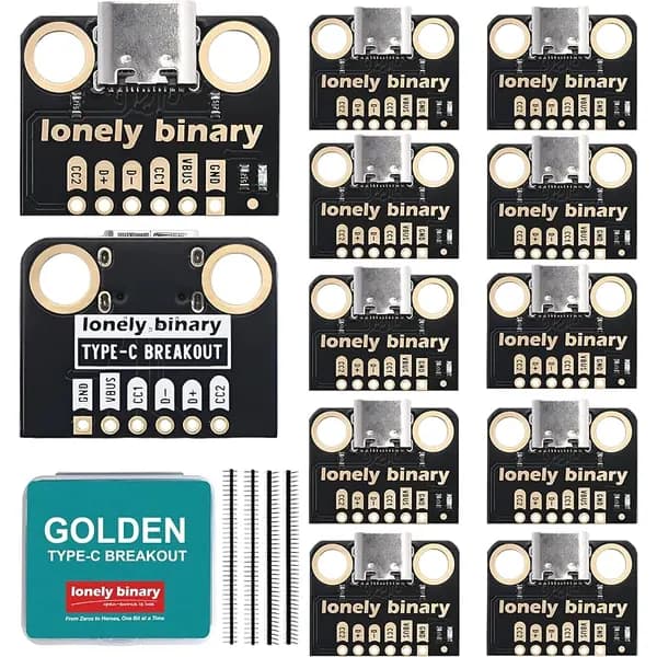 12-Pack USB-C Breakout Board, 5.1k Resistors