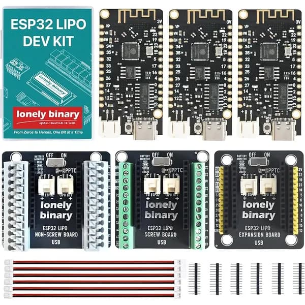 3-Pack ESP32 Dev Board with LiPo UPS Charger + Shields