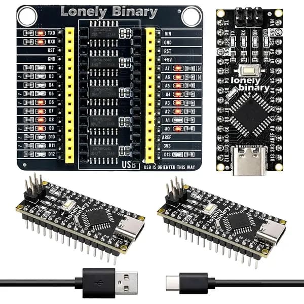 3-Pack Nano V3.0 ATmega328P USB-C + PinPulse LED Shield