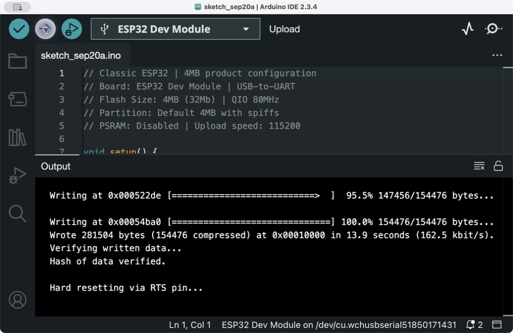 ESP32 · arduino · 4MB configuration and successful upload
