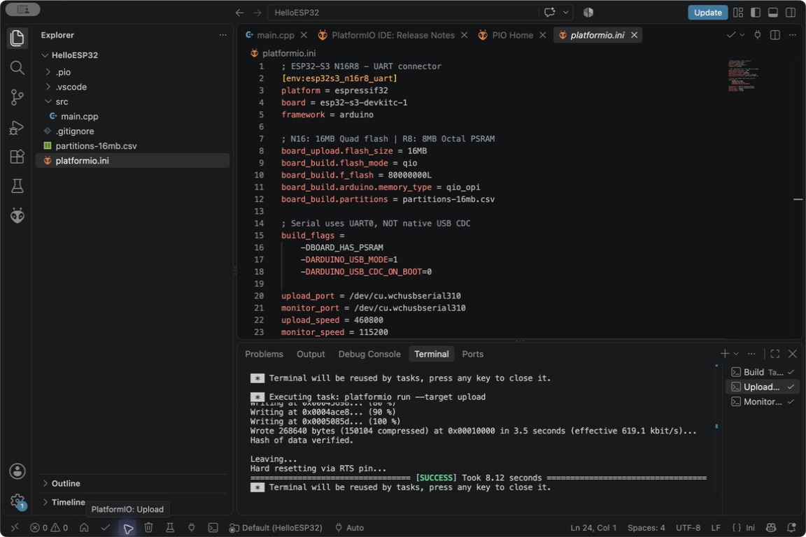 PlatformIO · N16R8 configuration & upload